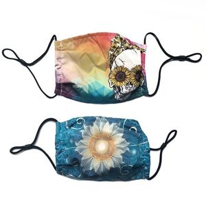 NEW Two Cheap Washable Flowers Skull Fabric Face Masks Adult OS